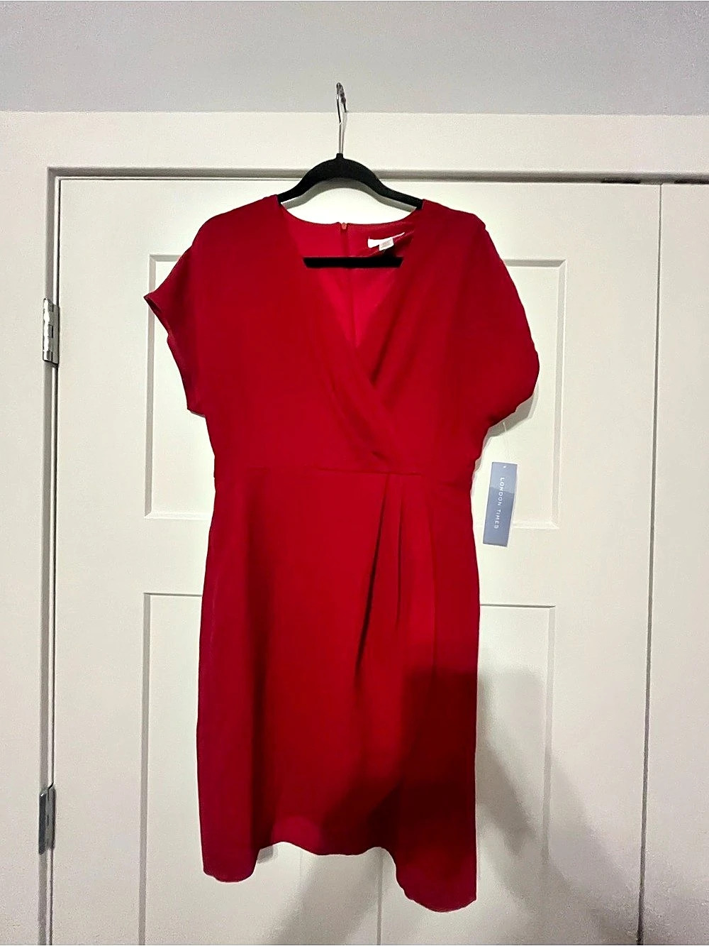 London Times Textured Faux Wrap Red Midi Dress Size 12 NWT